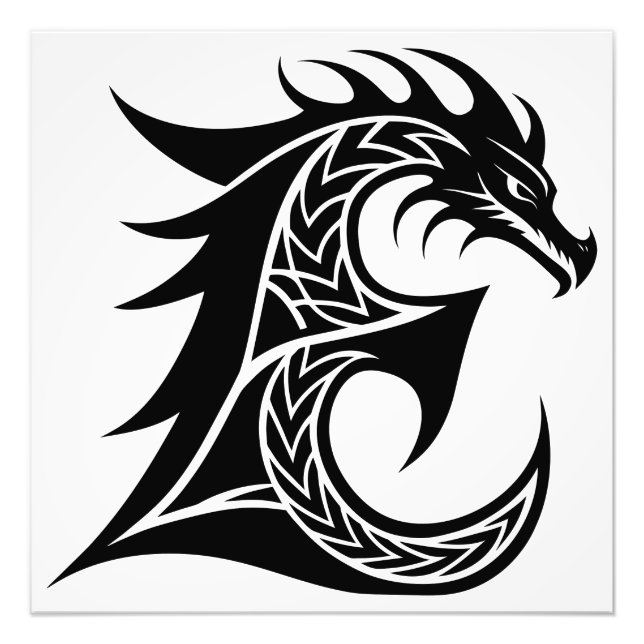 Dragon Styled Letter E, Dragon Alphabet, Monogram Fototryck (Framsidan)