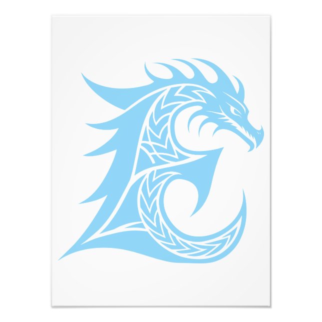 Dragon Styled Letter E, Dragon Alphabet, Monogram Fototryck (Framsidan)