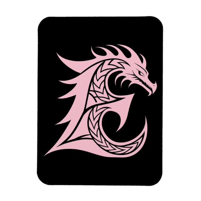 Dragon Styled Letter E, Dragon Alphabet, Monogram Magnet (Vertikal)