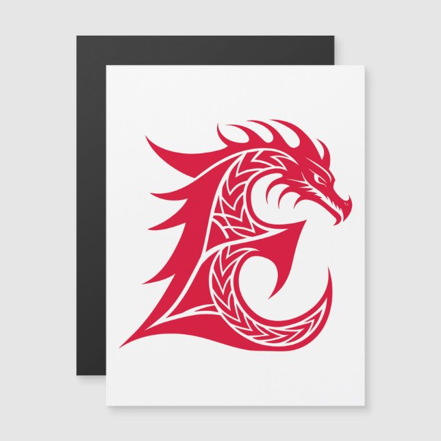 Dragon Styled Letter E, Dragon Alphabet, Monogram Magnetisk Inbjudningskort (Fram/baksida)