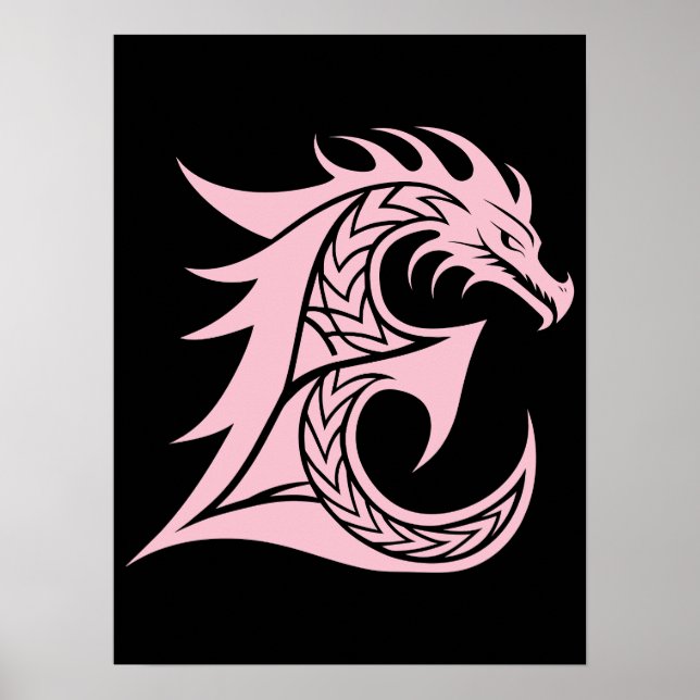Dragon Styled Letter E, Dragon Alphabet, Monogram Poster (Framsidan)