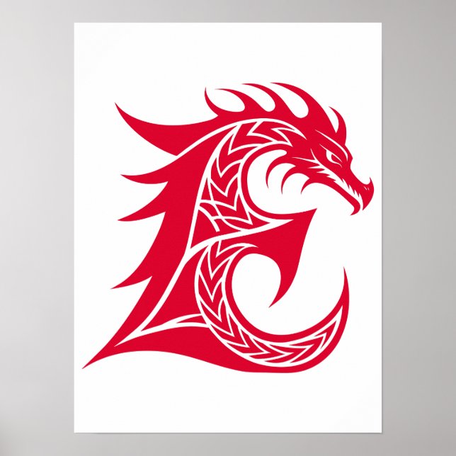 Dragon Styled Letter E, Dragon Alphabet, Monogram Poster (Framsidan)