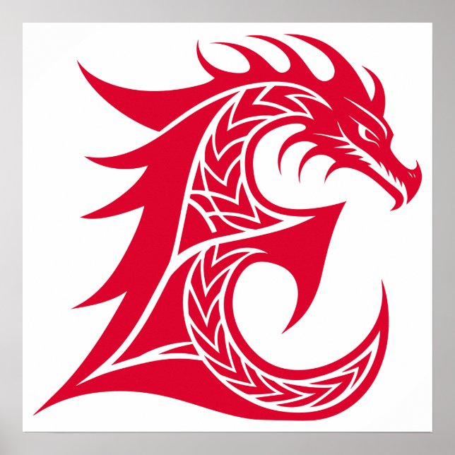 Dragon Styled Letter E, Dragon Alphabet, Monogram Poster (Framsidan)