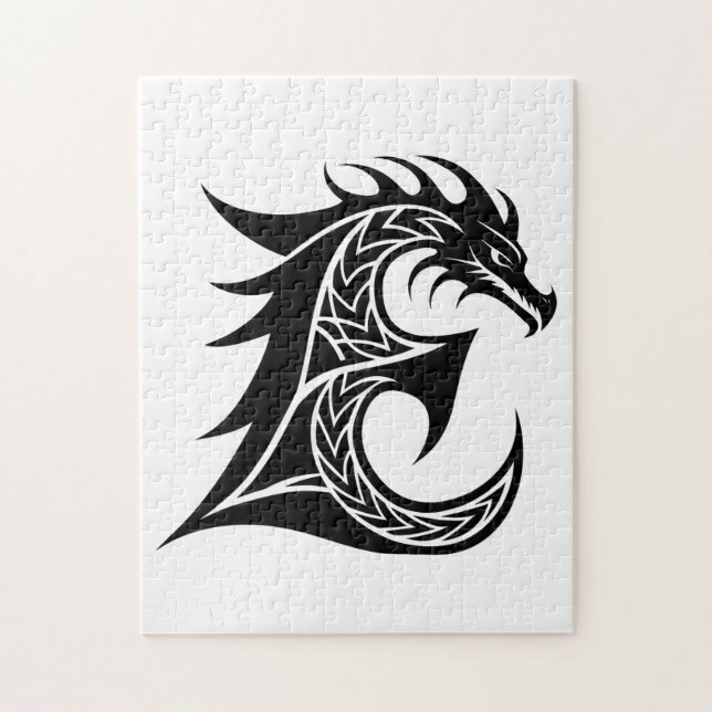 Dragon Styled Letter E, Dragon Alphabet, Monogram Pussel (Vertikal)