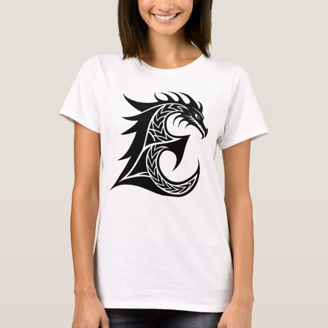 Dragon Styled Letter E, Dragon Alphabet, Monogram T Shirt (Framsida)