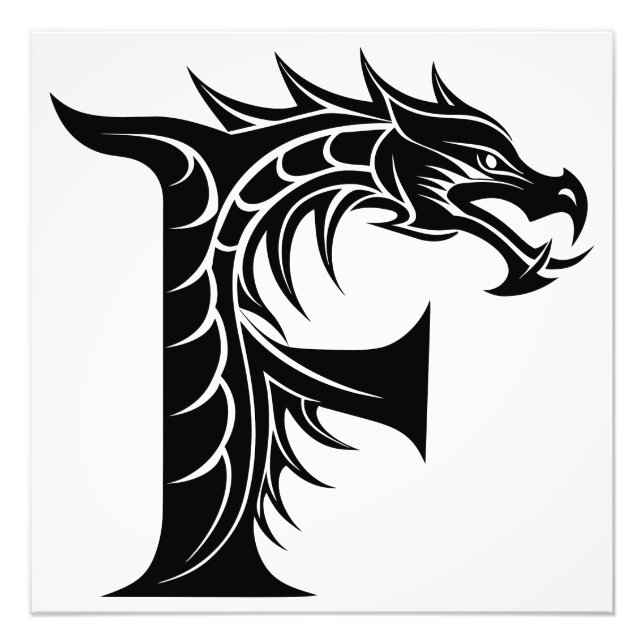 Dragon Styled Letter F, Dragon Alphabet, Monogram Fototryck (Framsidan)