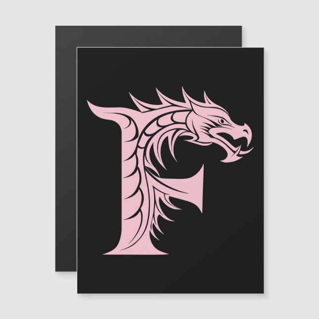 Dragon Styled Letter F, Dragon Alphabet, Monogram Magnetisk Inbjudningskort (Fram/baksida)
