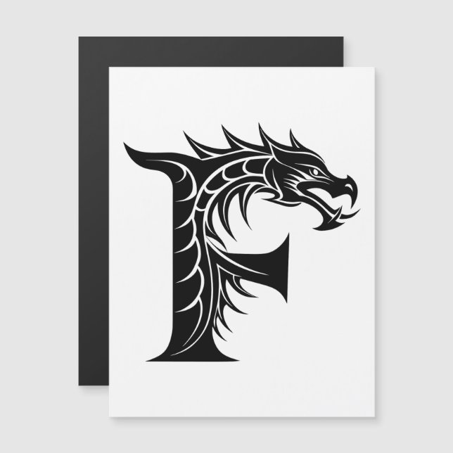 Dragon Styled Letter F, Dragon Alphabet, Monogram Magnetisk Inbjudningskort (Fram/baksida)