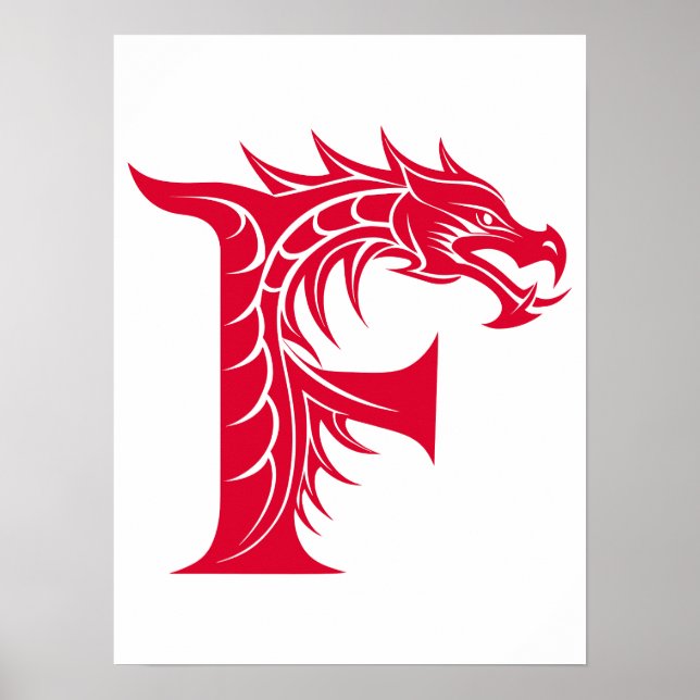 Dragon Styled Letter F, Dragon Alphabet, Monogram Poster (Framsidan)