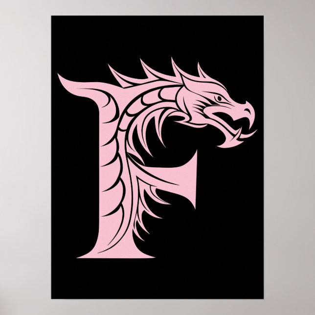 Dragon Styled Letter F, Dragon Alphabet, Monogram Poster (Framsidan)