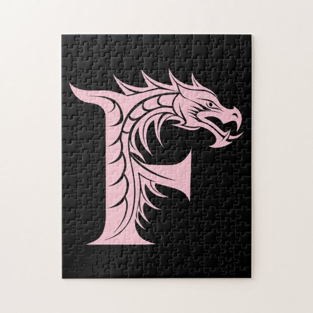 Dragon Styled Letter F, Dragon Alphabet, Monogram Pussel (Vertikal)