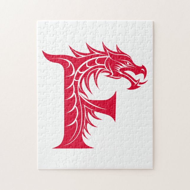 Dragon Styled Letter F, Dragon Alphabet, Monogram Pussel (Vertikal)