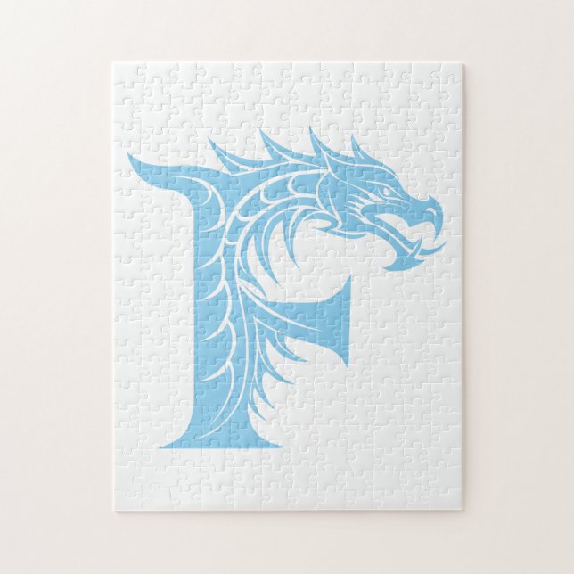 Dragon Styled Letter F, Dragon Alphabet, Monogram Pussel (Vertikal)