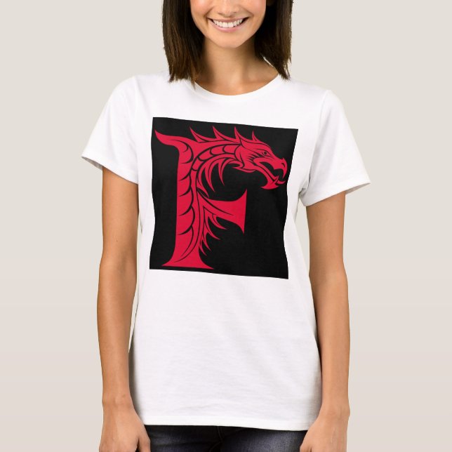 Dragon Styled Letter F, Dragon Alphabet, Monogram T Shirt (Framsida)