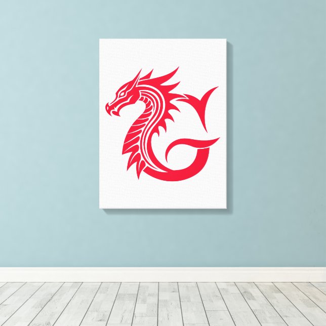 Dragon Styled Letter G, Dragon Alphabet, Monogram Canvastryck (Insitu (trägolv))
