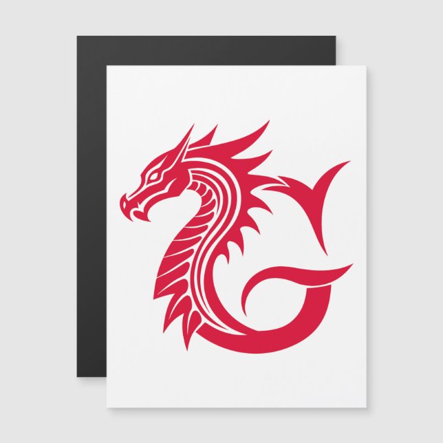 Dragon Styled Letter G, Dragon Alphabet, Monogram Magnetisk Inbjudningskort (Fram/baksida)