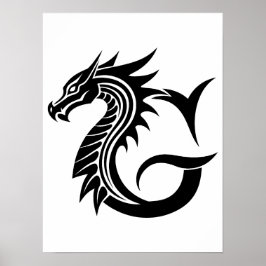 Dragon Styled Letter G, Dragon Alphabet, Monogram Poster