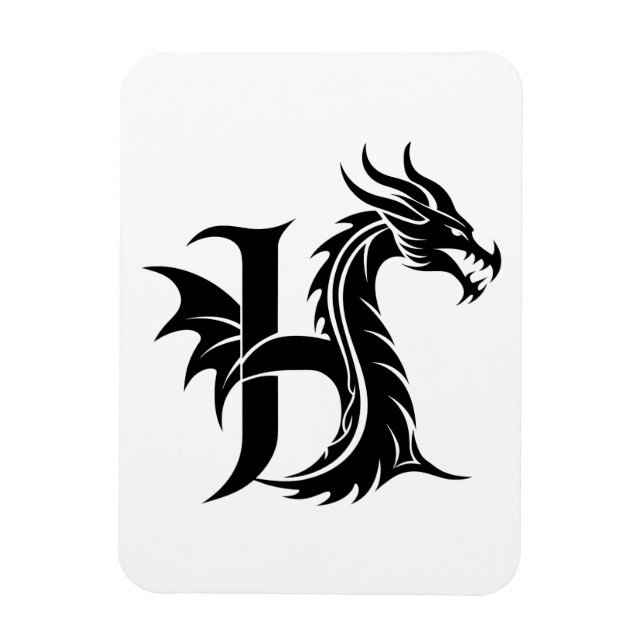 Dragon Styled Letter H, Dragon Alphabet, Monogram Magnet (Vertikal)