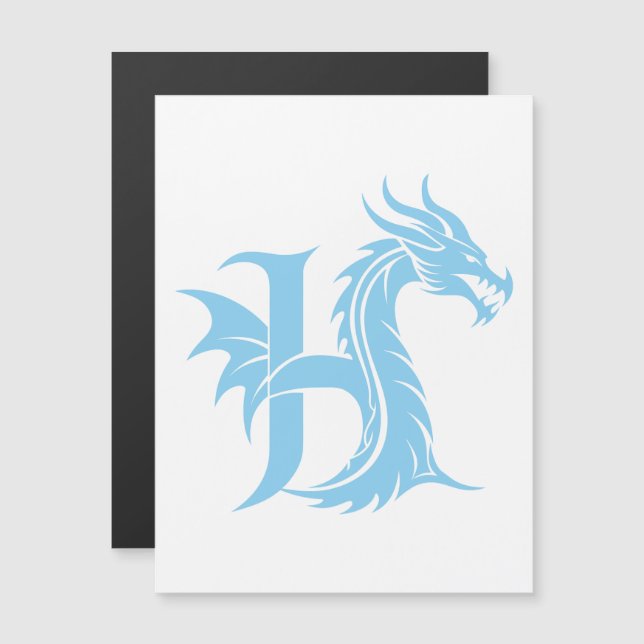 Dragon Styled Letter H, Dragon Alphabet, Monogram Magnetisk Inbjudningskort (Fram/baksida)