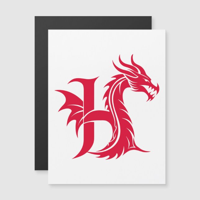 Dragon Styled Letter H, Dragon Alphabet, Monogram Magnetisk Inbjudningskort (Fram/baksida)