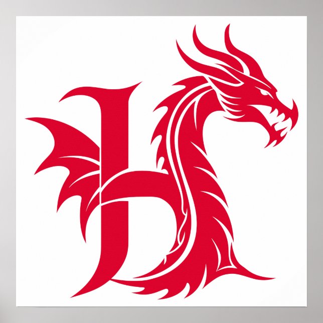 Dragon Styled Letter H, Dragon Alphabet, Monogram Poster (Framsidan)
