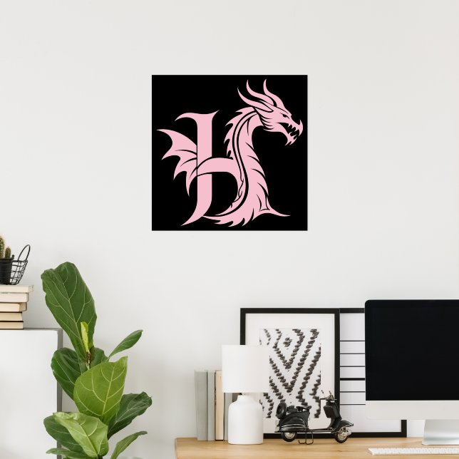 Dragon Styled Letter H, Dragon Alphabet, Monogram Poster (Hemmakontoret)