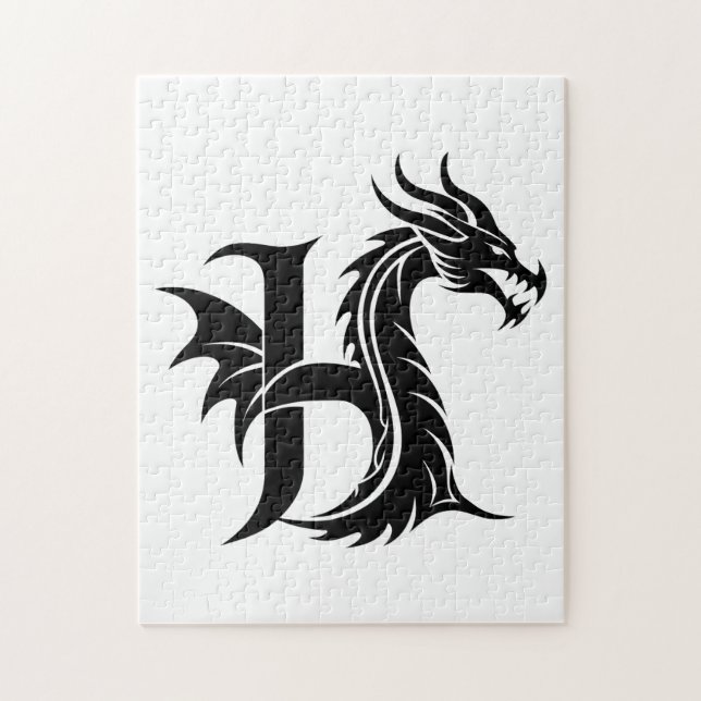 Dragon Styled Letter H, Dragon Alphabet, Monogram Pussel (Vertikal)