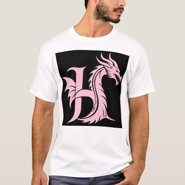 Dragon Styled Letter H, Dragon Alphabet, Monogram T Shirt (Framsida)