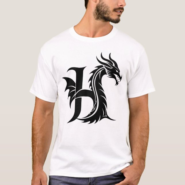Dragon Styled Letter H, Dragon Alphabet, Monogram T Shirt (Framsida)