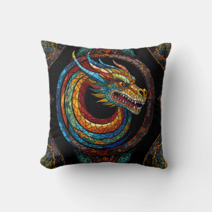 Dragon Swirl i flerfärgad mosaikdesign Kudde