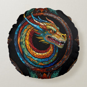 Dragon Swirl i flerfärgad mosaikdesign Rund Kudde
