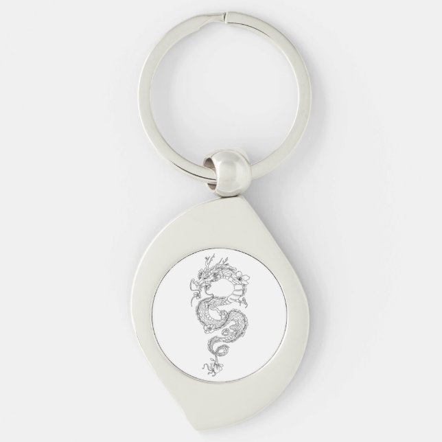 Dragon Swirl Silverfärgad Nyckelring (Framsidan)