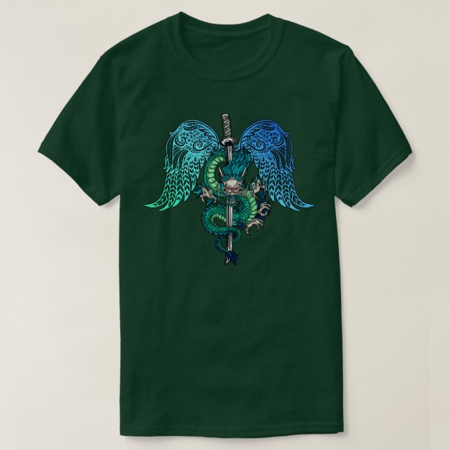 Dragon Sword Angel Vingar T Shirt (Design framsida)