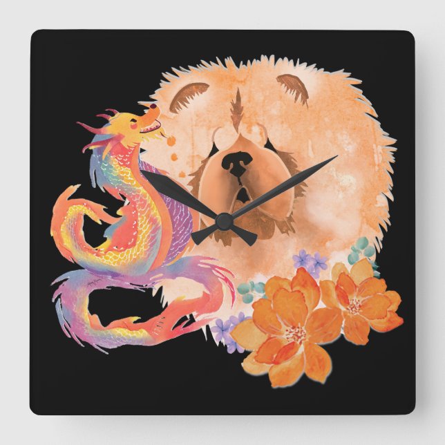 DRAGON-TALEZ CHOW Year of the Dragon Fyrkantig Klocka (Framsida)