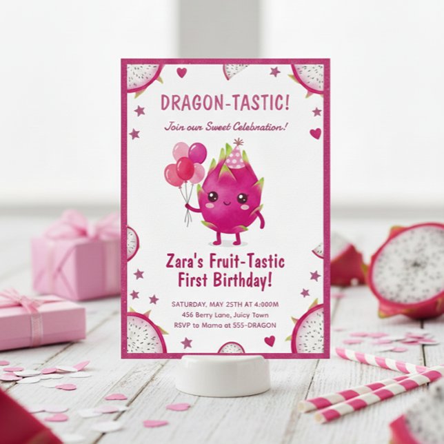 Dragon-Tastic Dragon Fruit First Birthday Inbjudningar (Skapare uppladdad)