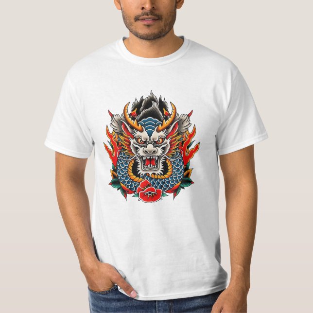 Dragon tattoepic gamer fantasy fläkt som bläck är t shirt (Framsida)