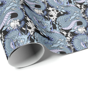 Dragon Tattoo Art in Lila and Blue Presentpapper