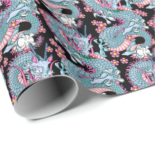 Dragon Tattoo Art in Rosa and Peach Melba Presentpapper