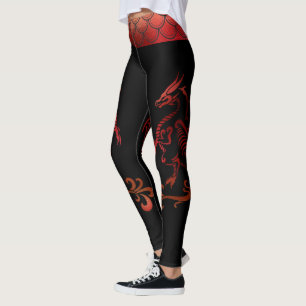 Dragon Tattoo Band Red Black Iridescent Scales Leggings