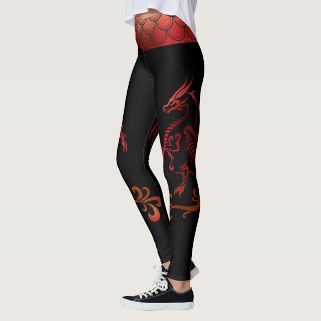 Dragon Tattoo Band Red Black Iridescent Scales Leggings (Vänster)
