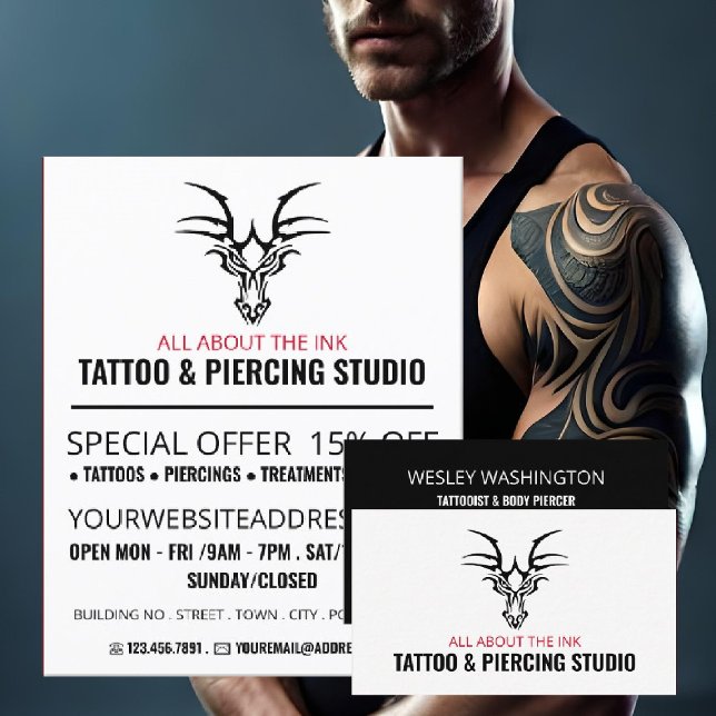 Dragon Tattoo, Tattoo & Body Piercing Studio Reklamblad (Skapare uppladdad)