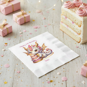 Dragon Theckes Rosa och Guld Personlig Birthday Pappersservett