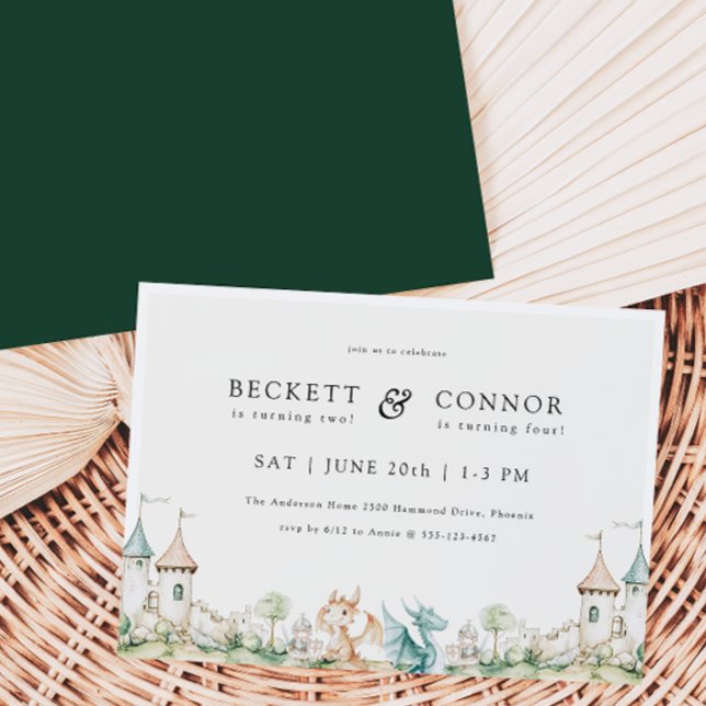 Dragon Theme Joint Födelsedagsfest inbjudan (Skapare uppladdad)