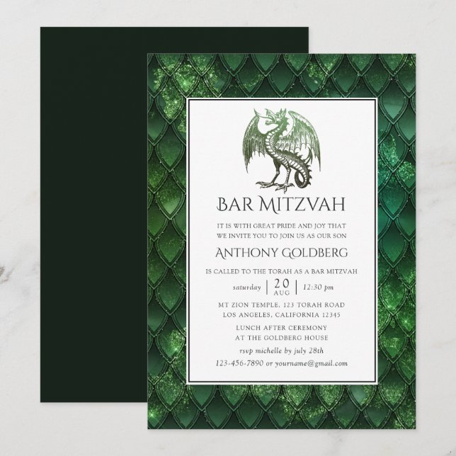 Dragon themed Pub Mitzvah Inbjudningar (Fram/baksida)
