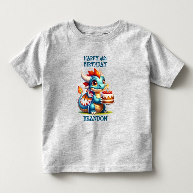 Dragon Thned Personlig Birthday Boy T Shirt (Framsida)