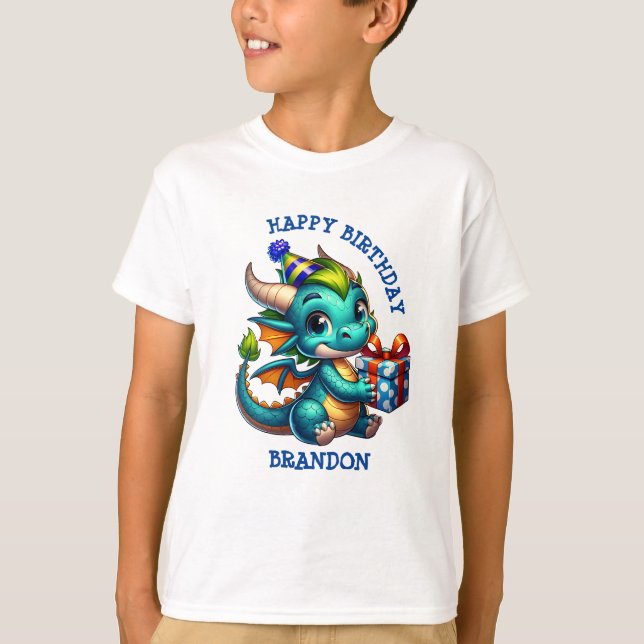 Dragon Thned Personlig Birthday Boy T Shirt (Framsida)