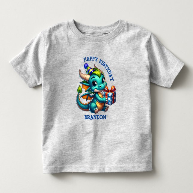 Dragon Thned Personlig Birthday Boy T Shirt (Framsida)
