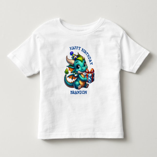 Dragon Thned Personlig Birthday Boy T Shirt (Framsida)