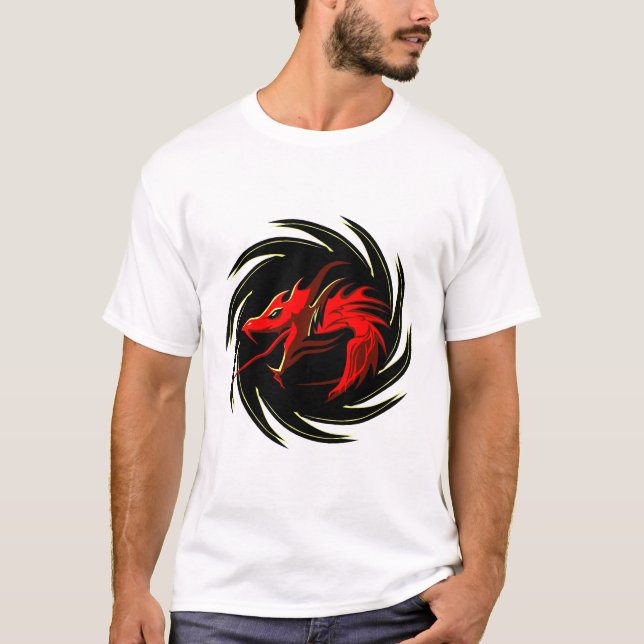 dragon tribal rouge chinois logo  t shirt (Framsida)