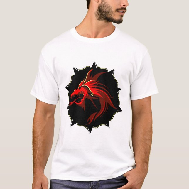dragon tribal rouge chinois logo  t shirt (Framsida)